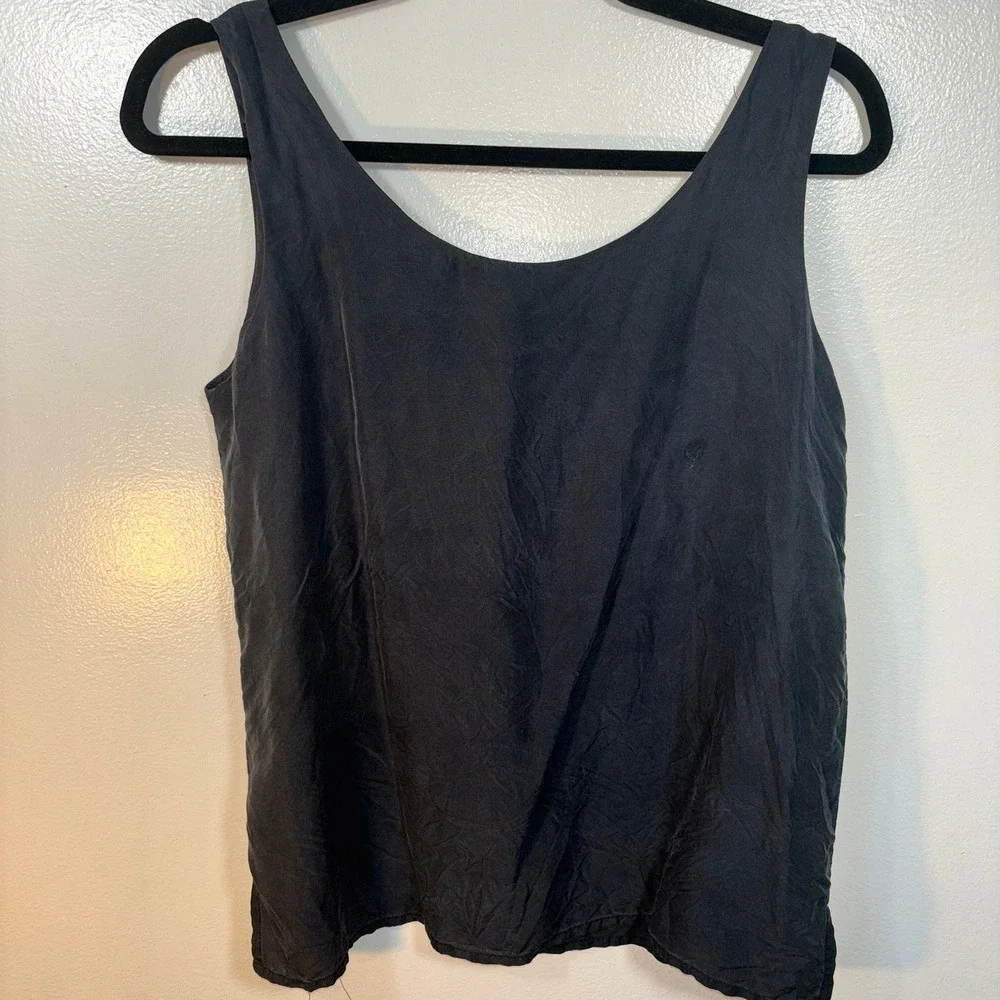 Express Tank Top Women Sz S Black Silk Scoop Neck Minimalist Sleeveless Blouse - Picture 5 of 9